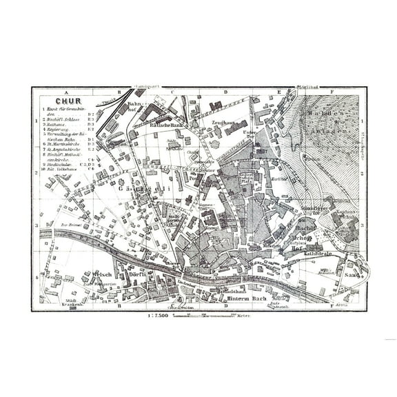 Historic Map - Chur Switzerland - Baedeker 1921 - Vintage Wall Art