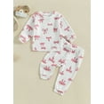 thumbnail image 5 of Aojekbee Baby Girls 2-piece Outfit, Bow Print Long Sleeve Crew Neck Sweatshirt with Elastic Waist Sweatpants Fall Clothes, 5 of 10
