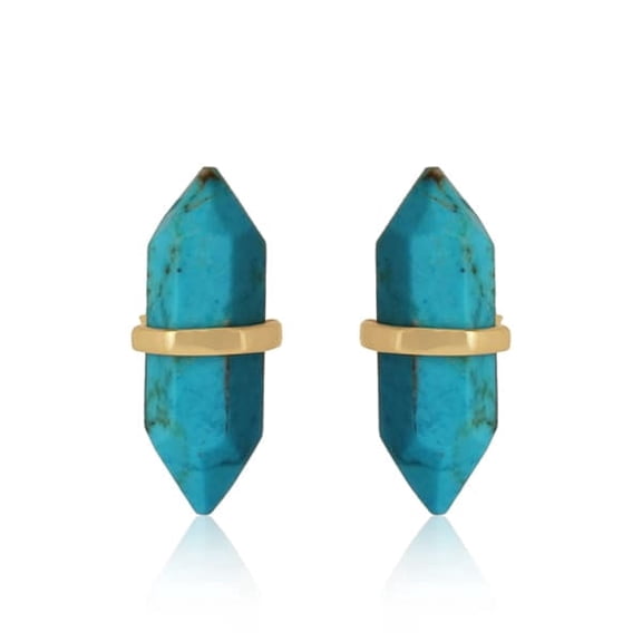 925 Sterling Silver Turquoise  Matrix Chinese Faceted Pencil 16X5mm Gemstone Stud Earrings for Women
