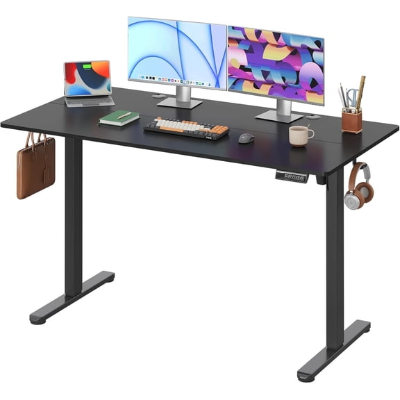 GALAXHERO 55 x 28 Inches Electric Standing Desk - Height Adjustable Stand Up Desk for Home Office, Ergonomic Sit to Stand Workstation with Phone Holder, Black