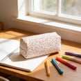 thumbnail image 3 of Floral Quilted Pencil Pouch Double Zipper Soft Fabric Pen Organizer Stationery Pink, 3 of 3