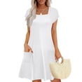 thumbnail image 2 of CIENVNSTG Summer Women Dresses 2026 Loose Square Neck Cap Sleeve Casual Beach Vacation Tshirt Dress Sundresses White L, 2 of 5