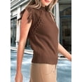 thumbnail image 5 of Womens Sleeveless Sweater Vest Mock Neck Cable Knit Fringe Cap Sleeve Boho Trendy Pullover Tank Tops Coffee M, 5 of 9