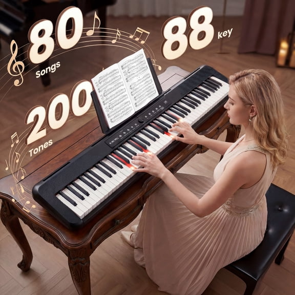 Doulami 88 Key Electric Keyboard Piano,Portable Keyboard Piano Kit with 200 Tones,200 Rhythms and 80 Demos,LCD Display for Beginners