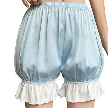 QIJIE Lolita Ruffle Shorts for Womens Teens Teenagers 100% Cotton Pants Bloomers Sky Blue L