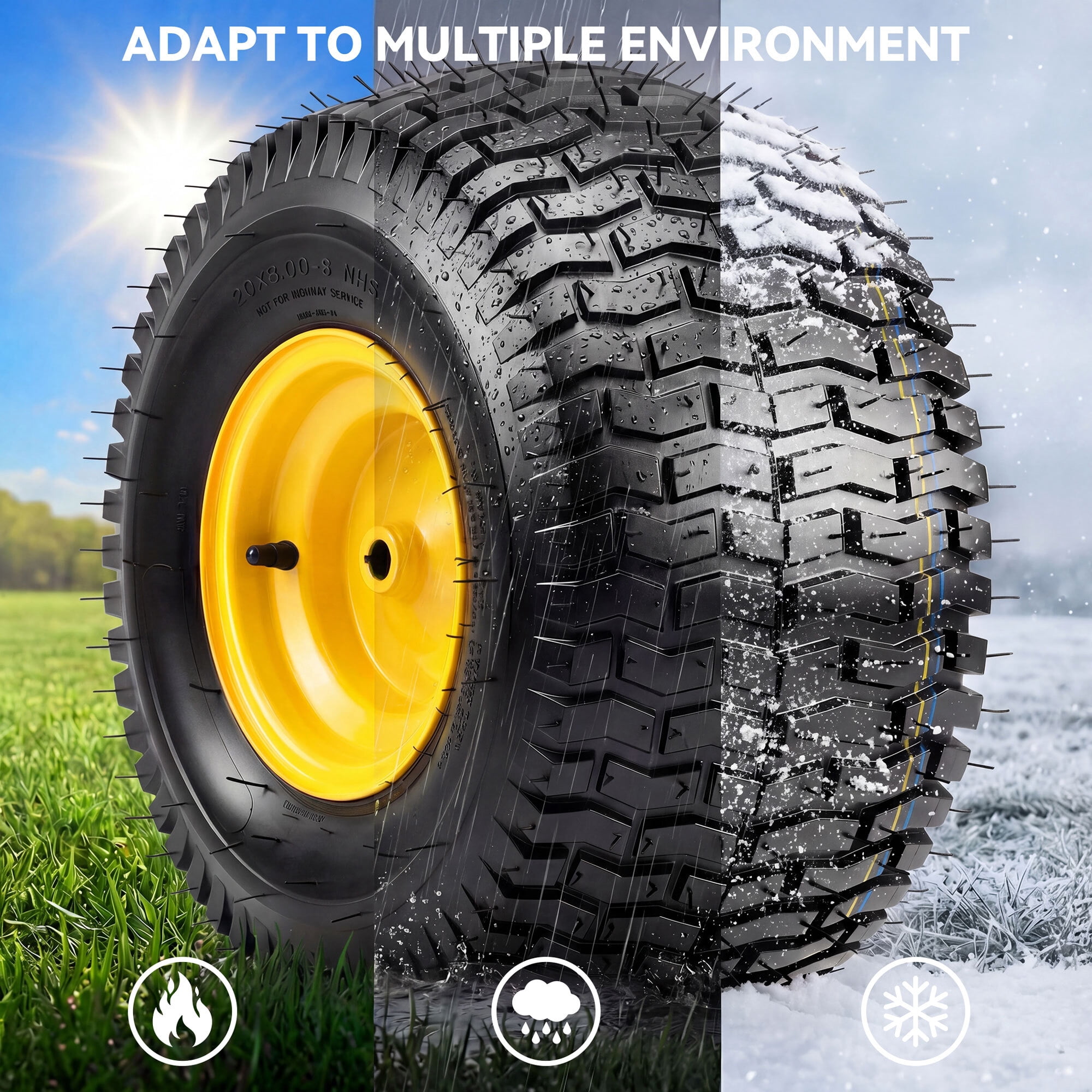 Uforic Set of 2 20x8.00-8 Lawn Mower Tire & Wheel Assembly, Heavy Duty 4 Ply Tubeless Front Replacement Tires, 3/4" Bore Hole 3/16" Keyway, 960 LBS Max Load for Riding Lawn Tractors & Garden Vehicles