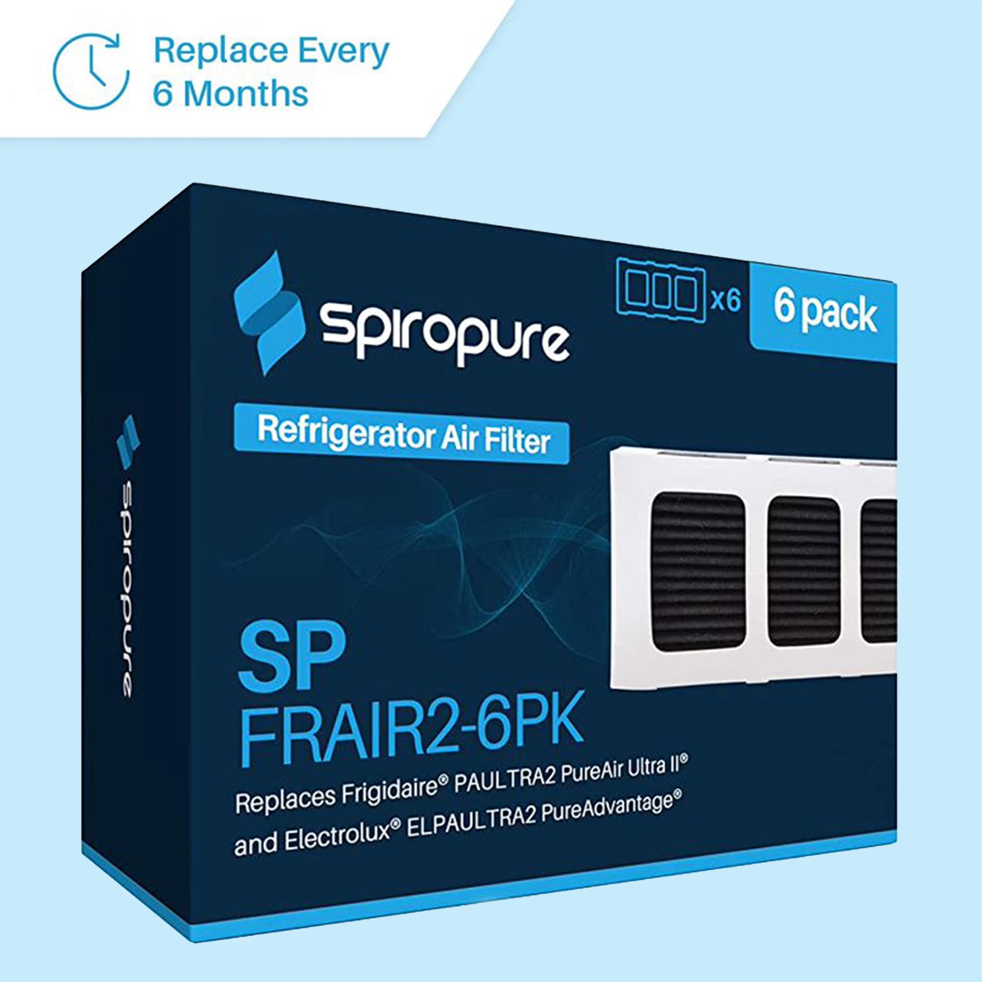 SpiroPure SP-FRAIR2-6PK Refrigerator Replacement Air Filters (6 Pack)