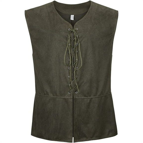 UYISJ Men's Medieval Renaissance Vest Costume Gothic Steampunk Waistcoat Lace Up V Neck Waistcoats Sleeveless Tops Army Green M