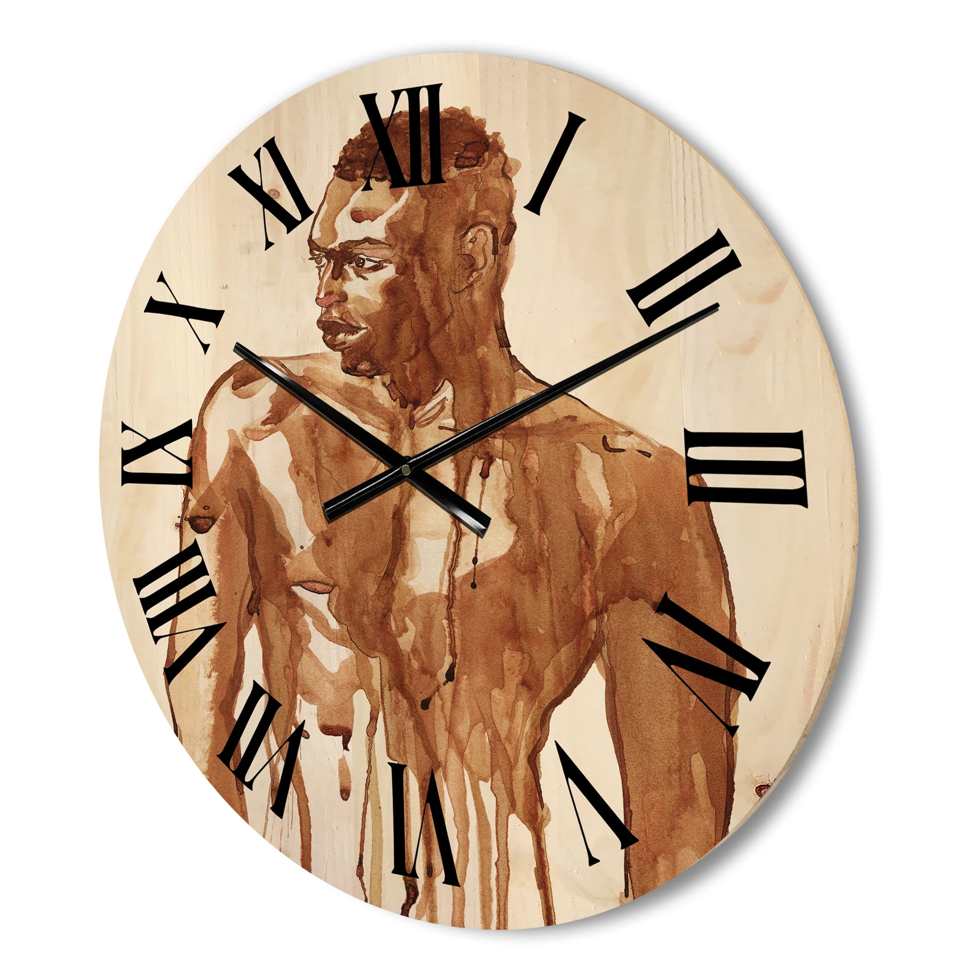 Designart 'Portrait of Handsome African Man On White II' Modern Wood Wall Clock