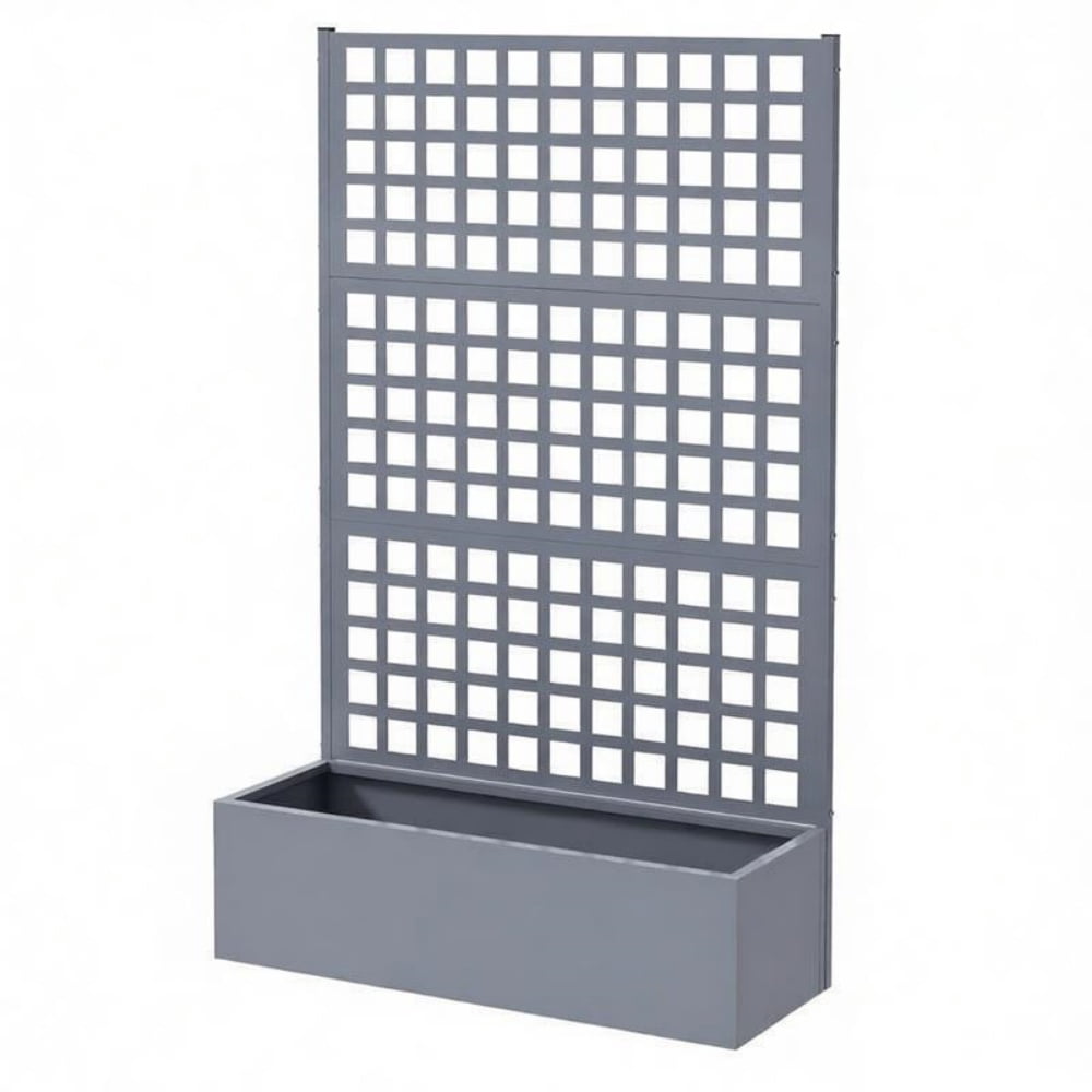 Metal Raised Garden Bed, Galvanized Planter Box with Trellis for Garden, 43" x 16" x 70" Gray