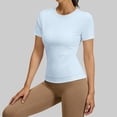 thumbnail image 7 of hotojiny Workout Shirts Women Stretchy Crew Neck Back Cut out T Shirts Athletic Short Sleeve Sun Protection Gym Running Yoga Tops, 7 of 7