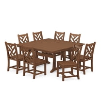 POLYWOOD Chippendale 9-Piece Farmhouse Trestle Dining Set in Teak