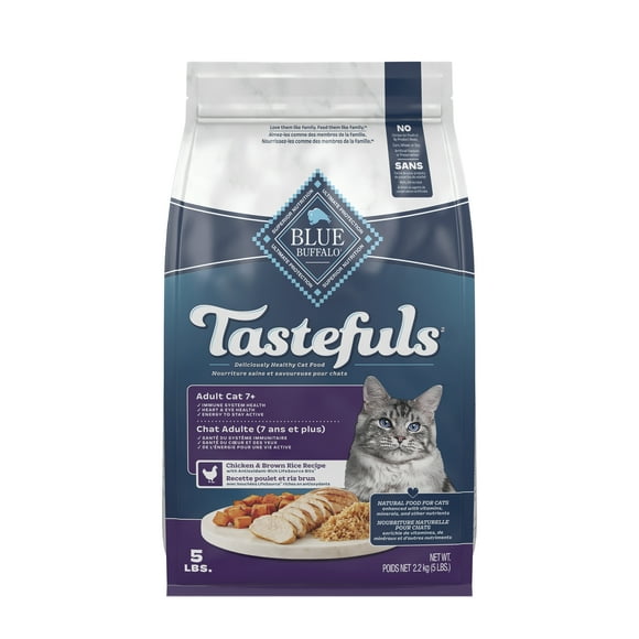 Nourriture sèche naturelle pour chats adultes 7+ Blue Buffalo Tastefuls, recette au poulet et riz brun