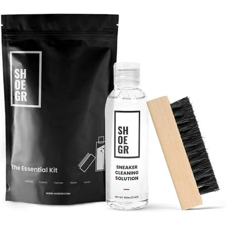 SHOEGR Unisex-Adult Essential Sneaker & Shoe Cleaner Kit Suitable For Nubuck, Trainers, Multi-Material & Sports Shoes Travel Friendly Shoe Care Kit All Purpose Brush & Cleaning Solution Standard