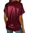 thumbnail image 4 of Ahabrexf Off Shoulder Tops for Women Short Sleeve Solid Color Spliced Casual Shirt 100% Polyester, 4 of 8