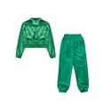 thumbnail image 6 of YiZYiF Boys Girls Hip Hop Jazz Dance Clothes Set Shiny Jacket with Metallic Pants Party Costume Green 12, 6 of 7