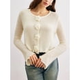 thumbnail image 6 of Women'S Fall Crewneck Cropped Sweater Trendy Long Sleeve Camellia Decoration Knit Pullover Jumper Tops White L, 6 of 9