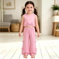 thumbnail image 2 of Fozruso Girls Summer Suit Top Sleeveless Bow Vest Wide Leg Pants Set Of Two (2 7 Years Old) Cute Clothing Sets,Pink,4 Years, 2 of 7