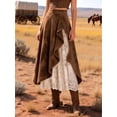 thumbnail image 5 of Jaimenalin Women Vintage Western Suede Lace Patchwork High Waist A Line Maxi Skirt with Zipper Dark Brown L, 5 of 6