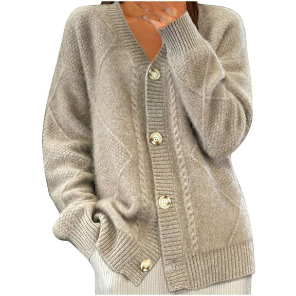 Plus Size Cardigan for Women New Knitted Cardigan Sweaters for Women Oversized Long Sleeve Button down Tops Coats Fall Trendy Outfits Khaki XL