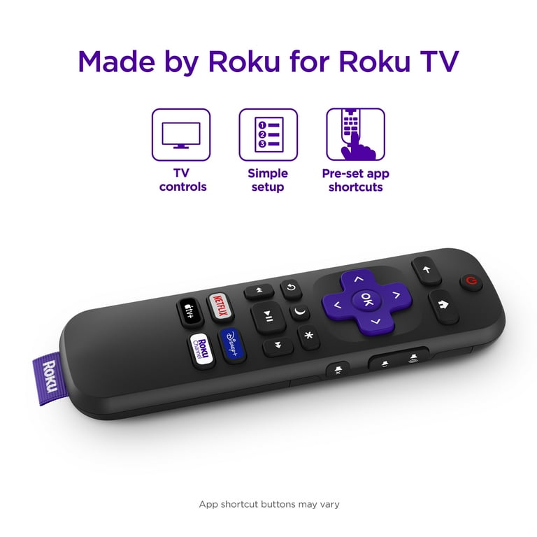 Roku TV Remote Control - Simple Setup & App Shortcuts - Compatible with Roku TV models ONLY - Black