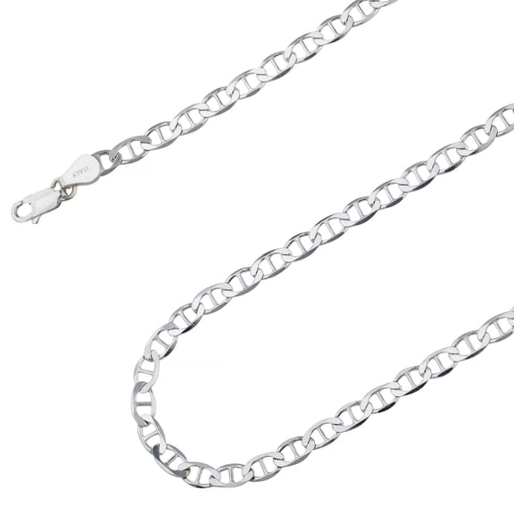 925 Sterling Silver Flat Mariner Link Anchor Chain 1.8mm 3mm 3.5mm 4.5mm 5.5mm 6.5mm Necklace Solid Silver, Italy, Marina Chain, Mariner