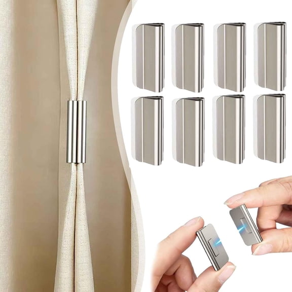 Magnetic Curtain Clips - 8 Pack Strong Hold Metal Curtain Magnets for Window Drapes, Windproof Curtain Holdbacks for Home Bedroom Bathroom