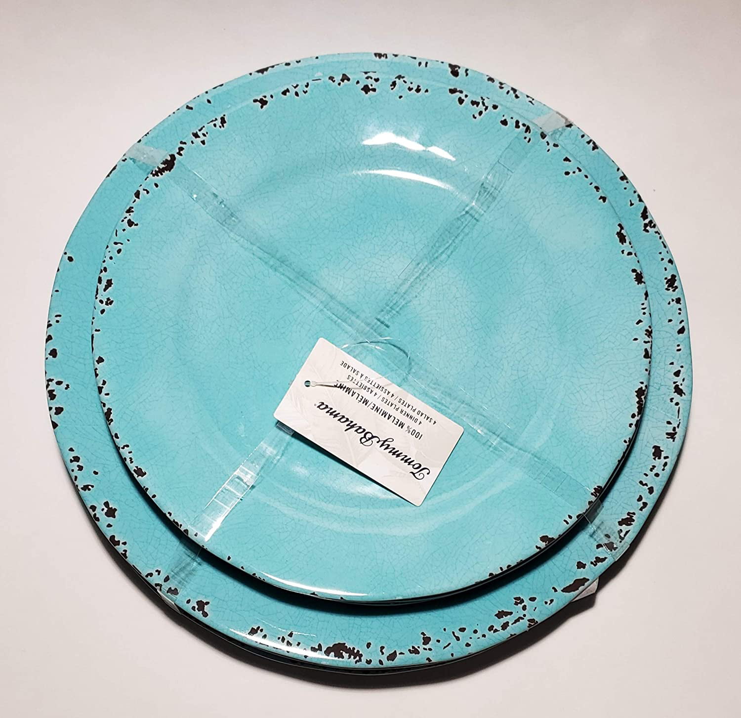 Tommy Bahama Blue Rustic Crackled Melamine Serving Platter & Serving Utensils 