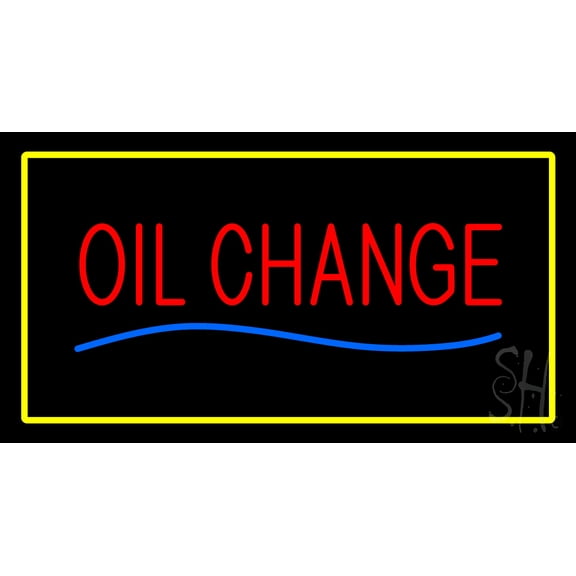 Oil Change Yellow Rectangle LED Neon Sign 13 x 24 - inches, Clear Edge Cut Acrylic Backing, with Dimmer - Bright and Premium built indoor LED Neon Sign for automotive store, and mall.