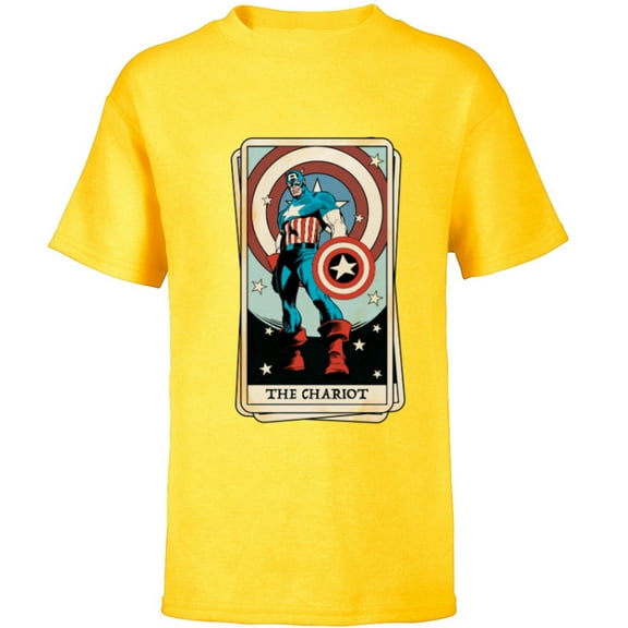 Marvel Tarot Arcana Captain America as the Chariot Card - Short Sleeve T-Shirt for Kids - Customized-Yellow