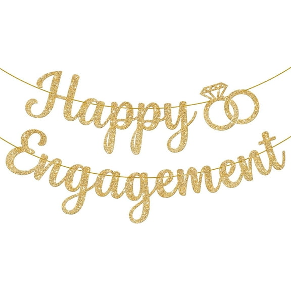 Gold Glitter Happy Engagement Banner - 10 Feet, No DIY | Engagement Decor, Bachelorette Party Decorations