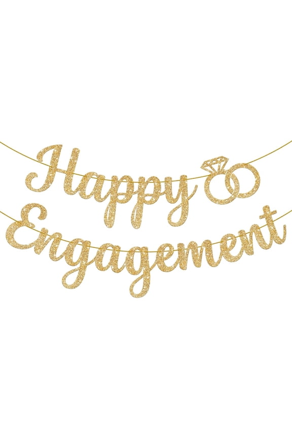 Gold Glitter Happy Engagement Banner - 10 Feet, No DIY | Engagement Party Decorations | engagement Party Banner | Engaged Banner, Bachelorette Party Decorations