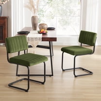 ONEVOG Velvet Dinning Kitchen Chairs Set of 2, Modern Armless Cantilevered Chairs with Matt Black Metal Legs, Upholstered Dinning Chairs for Kitchen Living Room, Olive Green