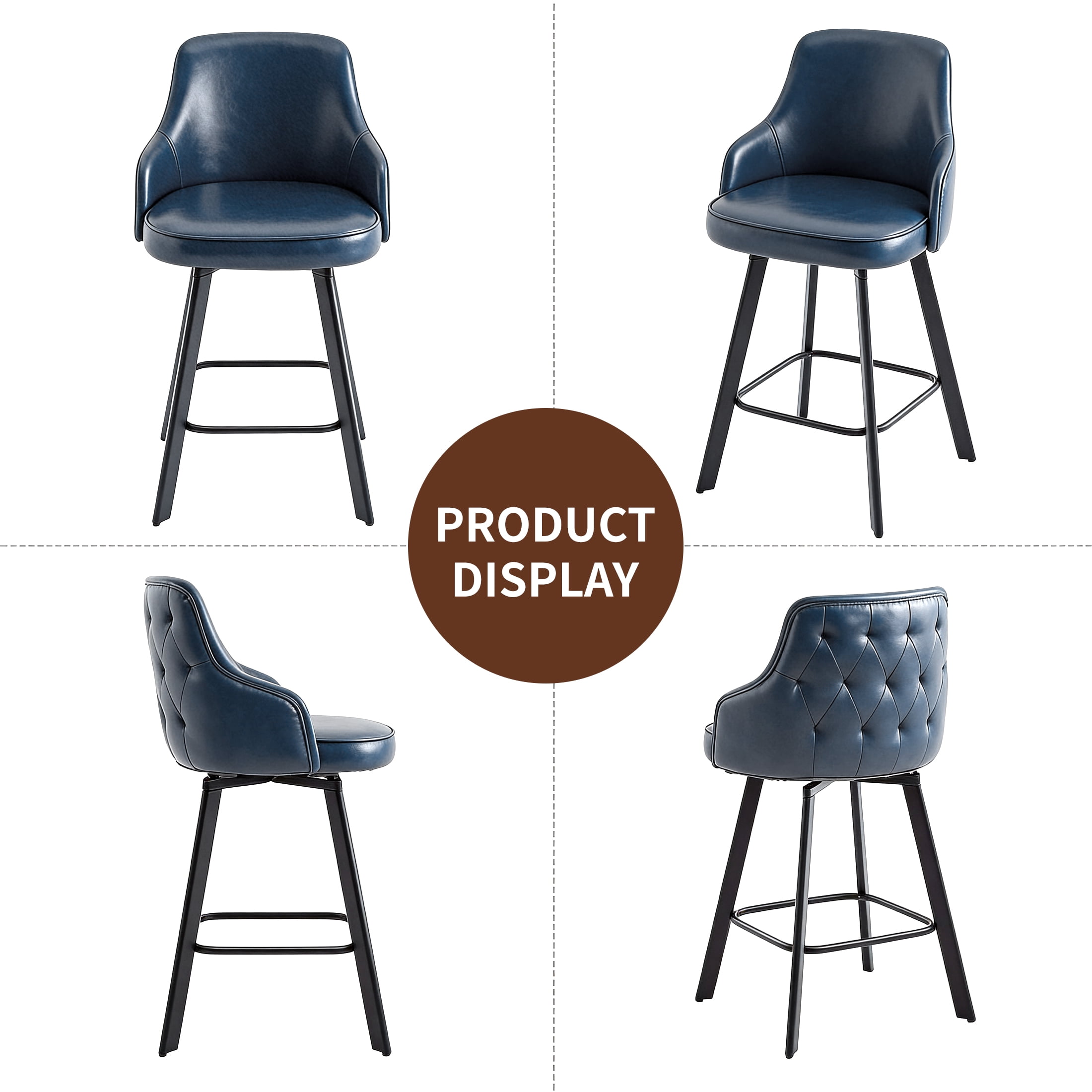 FIRAVOE Bar Stools Set of 3 (High Back) Swivel Barstools (30") Bar Height Bar Stools Faux Leather Bar Chairs for Kitchen Island, Blue