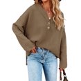thumbnail image 1 of HSHDLDF Women's Oversized Sweaters Batwing Long Sleeve Loose V Neck Button Henley Tops Pullover Knit Jumper, 1 of 5