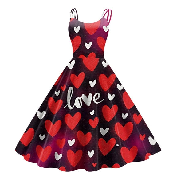 LWavelet 2026 Valentine's Off-the-shoulder Heart Polka Dot Dress, Women's Rose Accent Flowy A Line Sundresses Vermilion XL