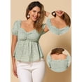 thumbnail image 2 of DARING DIVA Women's Puff Sleeve Floral Ruffle Peasant Blouses S Light Green, 2 of 6
