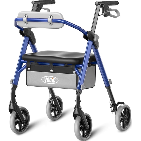 VOCIC Z11 Lightweight Foldable All-Terrain Wheels Rollator Walker with Seat, Blue, 380lb Limit