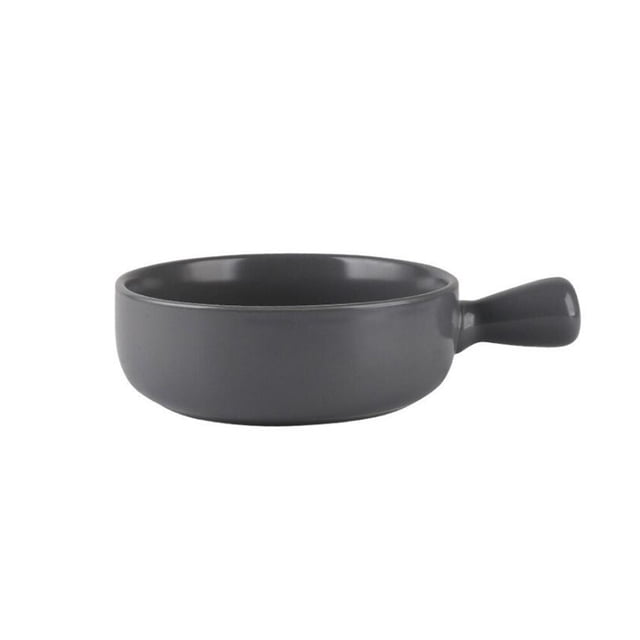 Round Ceramics Baking Plate Practical Household Handle Baking Tray Fruit Salad Plate for Home Kitchen Bakery (Grey)