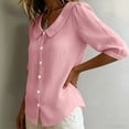 thumbnail image 5 of Dpjklzsn Women's Cotton Blend Short Puff-Sleeve Peter Pan Collar Button-Front Blouse, 5 of 9