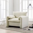 thumbnail image 3 of Accent Chair with Thickened Armrests, Modern Chenille Armchair with Solid Color Design and Wood Legs, Sofa Chair for Living Room Reading Room Bedroom,Cream, 3 of 8