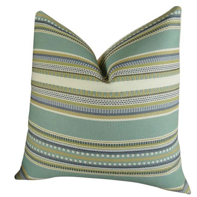 Plutus Chic Stripe Aloe Handmade Throw Pillow, (24" x 24")