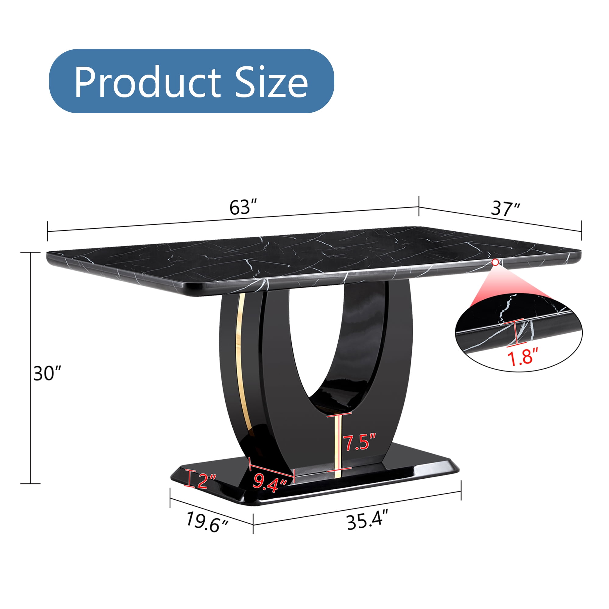 JUFU Modern Dining Table for 6 , 63'' Faux Marble Table with MDF Marble Tabletop, Easy Assembly Kitchen and Dining Room Table with Durable Frame, Scratch and Heat Resistant, Ideal for Dining Room