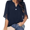 thumbnail image 2 of Tops de verano para mujer, cuello en V, media manga, exquisito Color puro, elegante, blusa informal para mujer, para fiesta, oficina, salida, azul purpúreo 3XL, 2 of 5