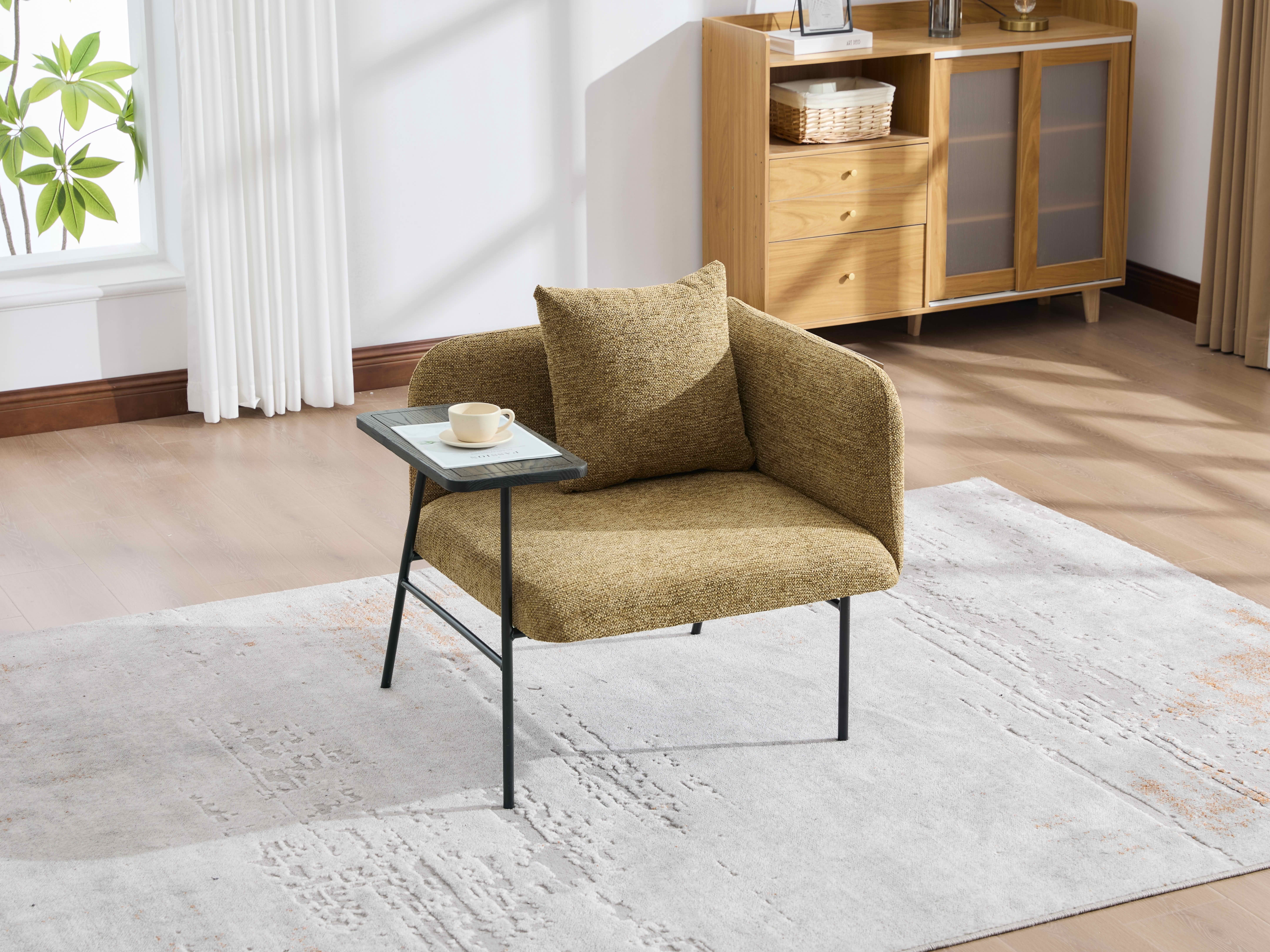 MAYEERTY Leisure Lounge Chair with Side Table & Back Pillow, Armchair, Yellow, Living Room Bedroom