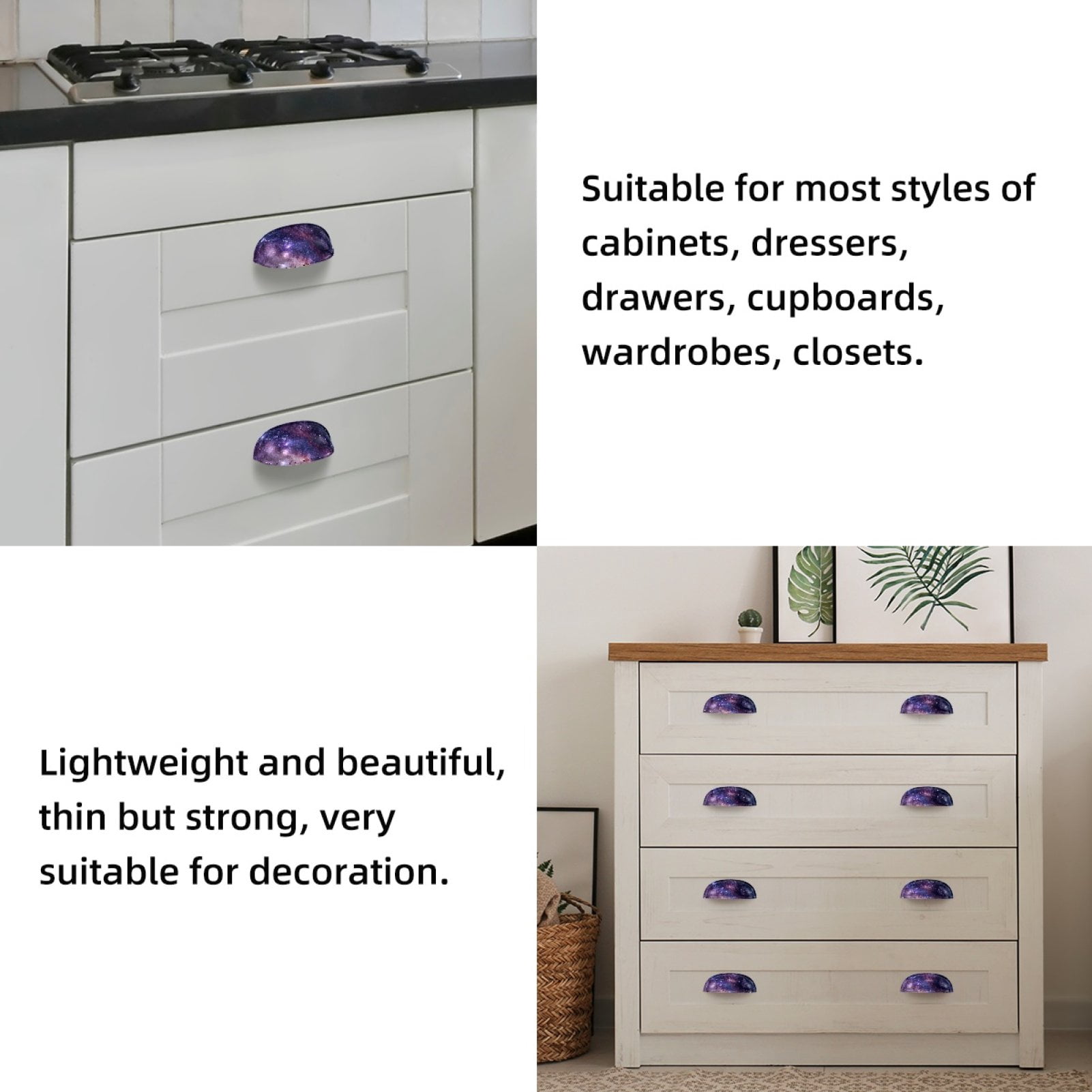 4 PCS Cabinet Cup Pull Space Nebula Star Drawer Handles with Screws for Cabinet Dresser Kitchen Home Hardware Decor