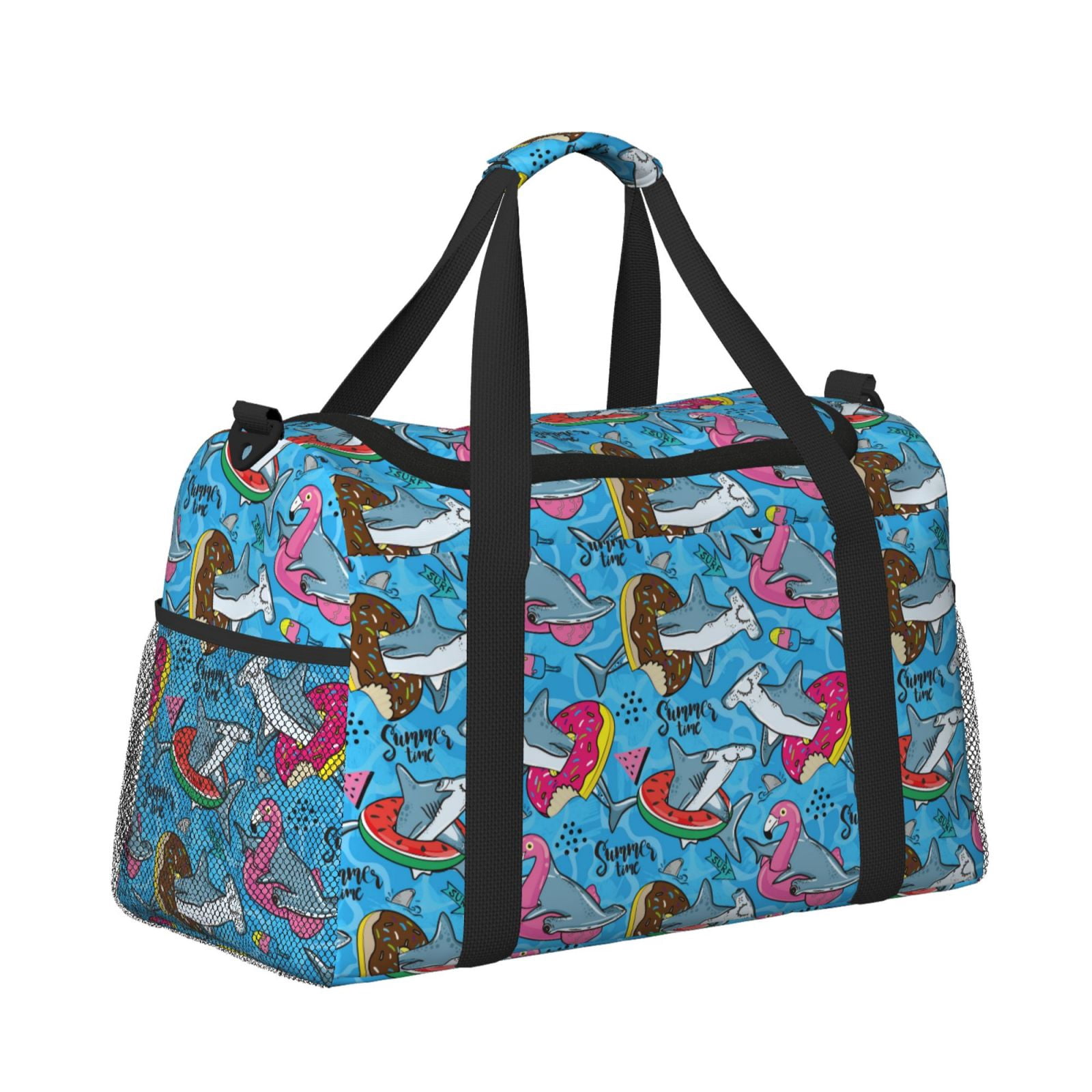 Fuzoiu Sharks Summer Print Travel Duffle Bag,Carry On Tote Bags,Duffel Bag,Sport Gym Bag, Hospital Bag for Labor and Delivery, Overnight Bag,Luggage Bag