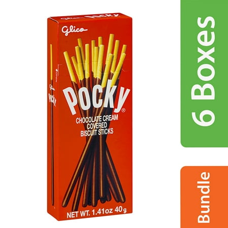 (6 Pack) Glico Pocky Chocolate Cream Covered Biscuit Sticks, 1.41
