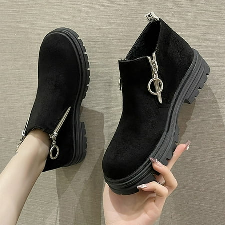 

ZMHEGW Boots For Women Thick Soled Small Short High Profile Autumn And Winter New Side Zipper Warm Cotton With Velvet Boots Shoes