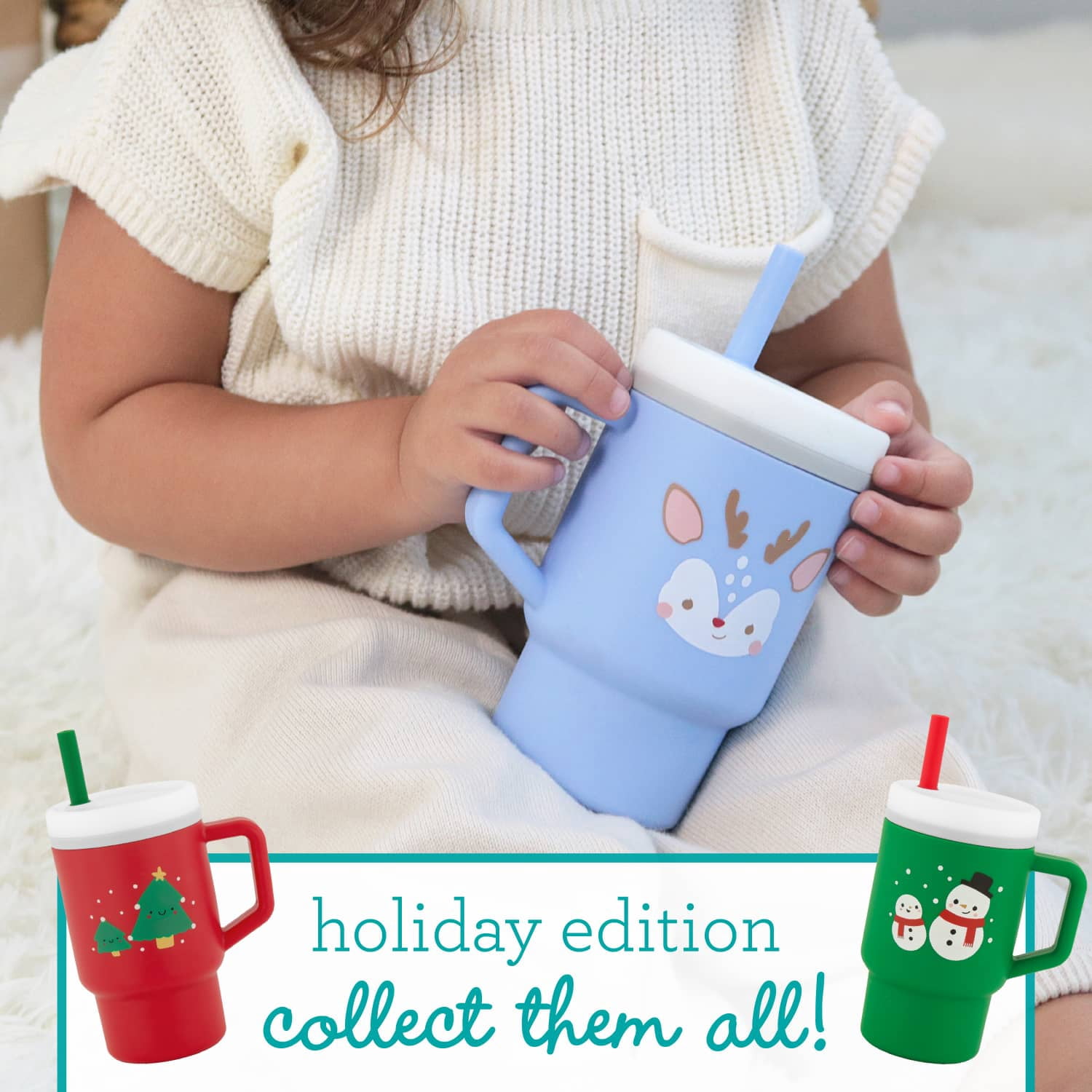 Infantino My 1st Tumbler, 9 oz Training Cup with Soft Straw & Handle, Reindeer